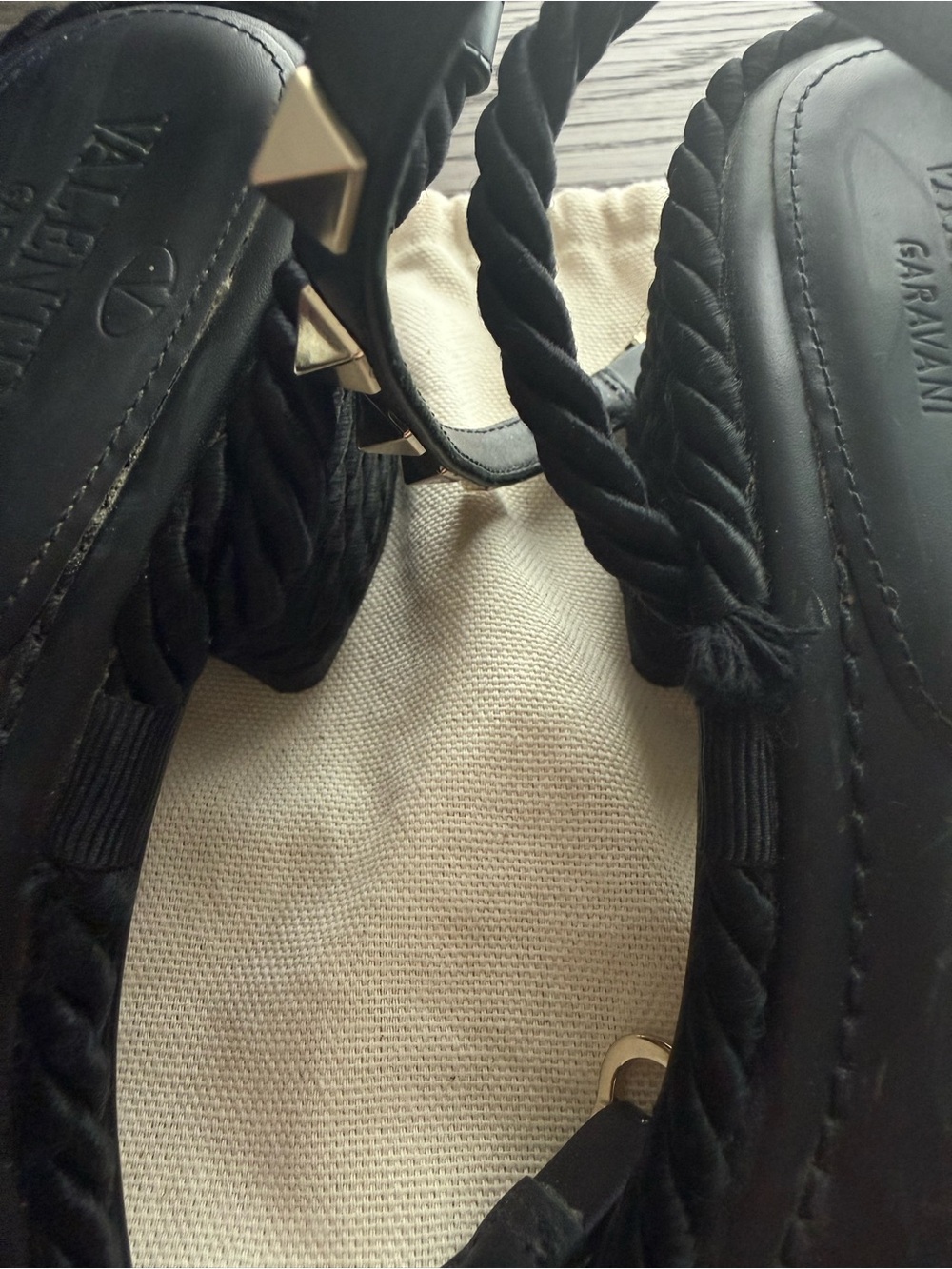 VALENTINO GARAVANI Calfskin Rockstud Torchon Rope sandals